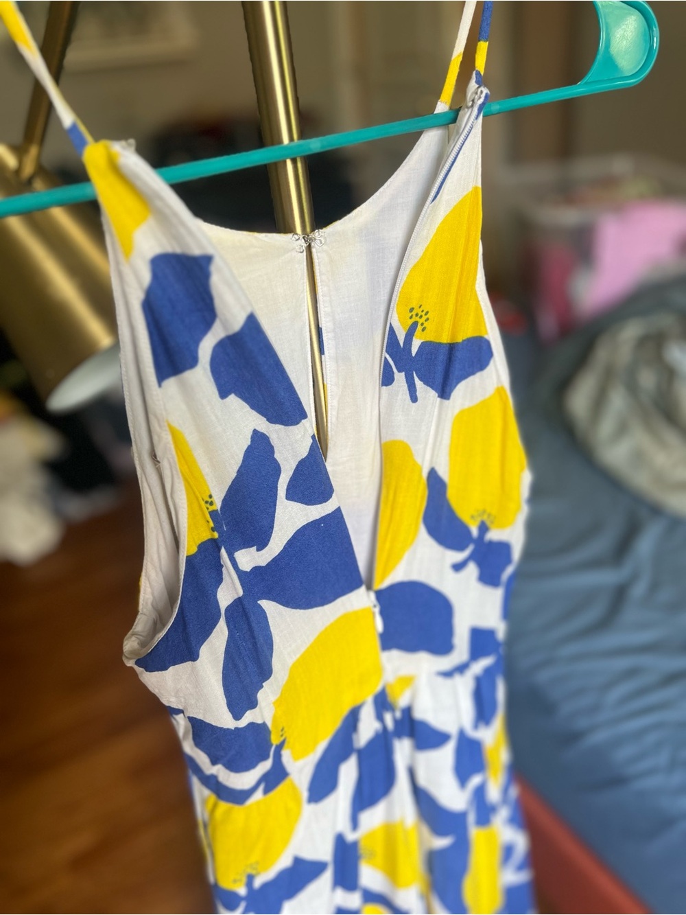 LOFT White Maxi Dress with Blue and Yellow Lemon Print - Picture 5 of 9